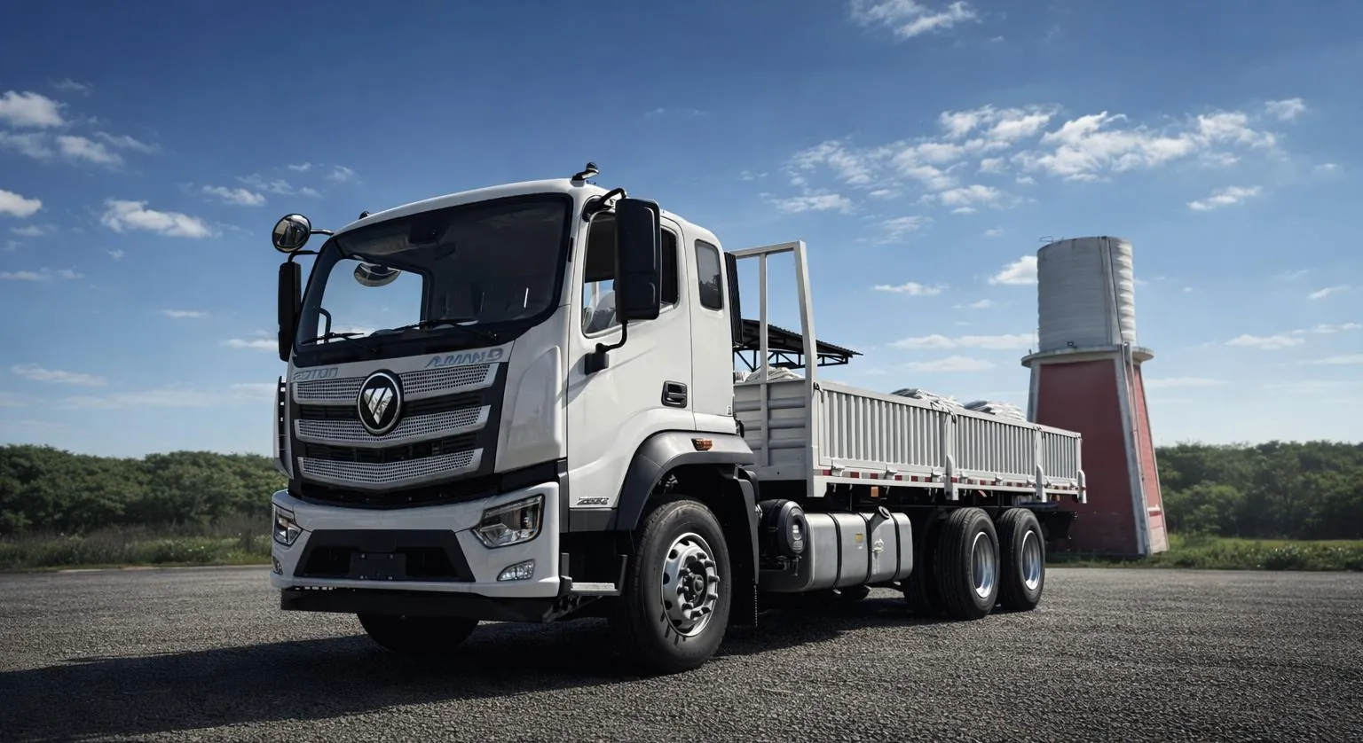 Auman D 2632 com carroceria de carga seca — vista 3/4 frontal
